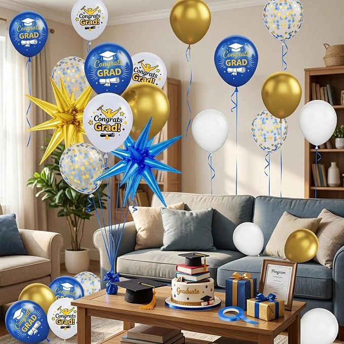 Blue and Gold Graduation Balloons Graduation Decorations 2026, Print Congrats - Image 7