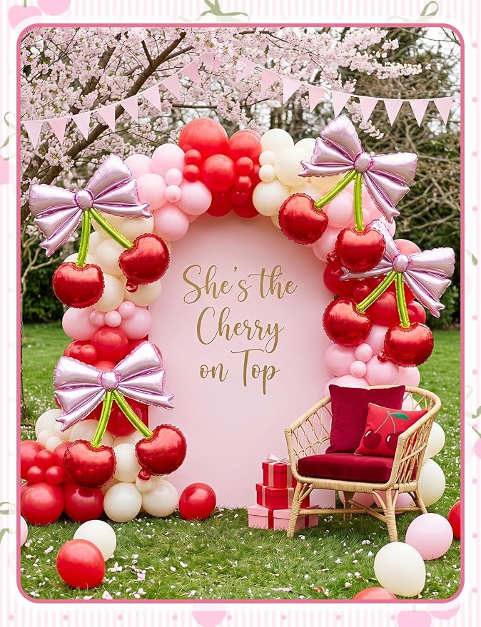 5Pcs Pink Bow Red Cherry Foil Balloons | - Image 5