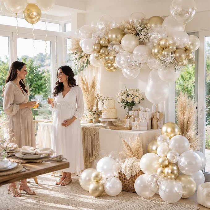 Pearl White Sand Metallic Light Gold Balloons Garland Arch Kit as Engagement - Image 6