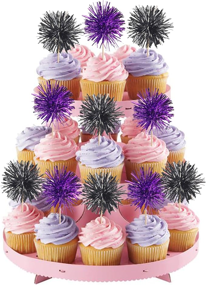 40 PCS Foil Firework Cupcake Toppers Sparkle Tinsel Cupcake Picks Fireworks - Image 5