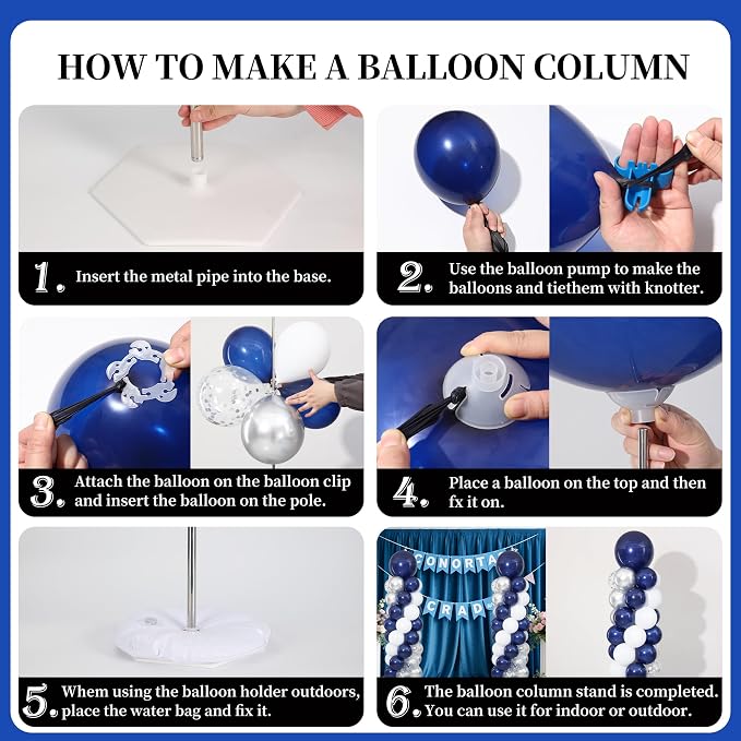 Navy Blue and Silver Balloon Column Stand Kit Set of 2 - Image 6