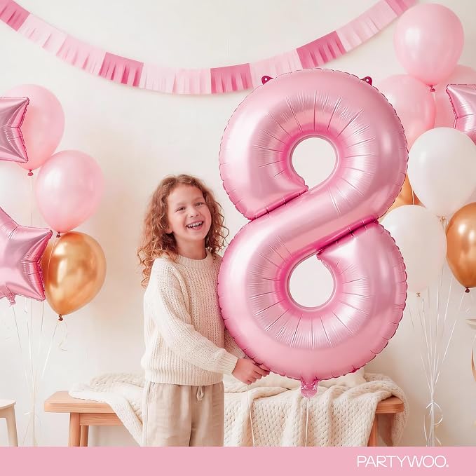 PartyWoo Number Balloons 40 Inch Pink Number 8 Kit 25pcs - Image 3
