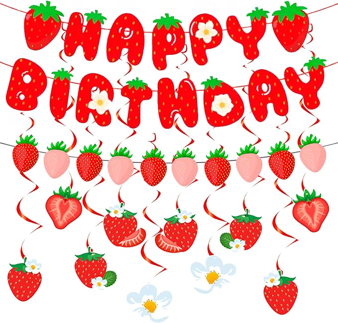 MEETINGU Strawberry Happy Birthday Banner, Party Decoration Set by MEETINGU