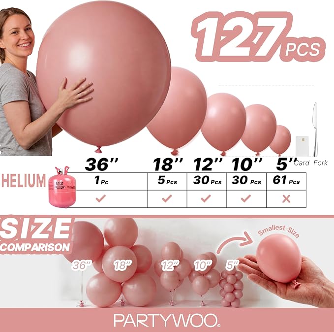 PartyWoo Dusty Pink Balloons 127pcs Dusty Rose Boho Netural Pink Color | - Image 6