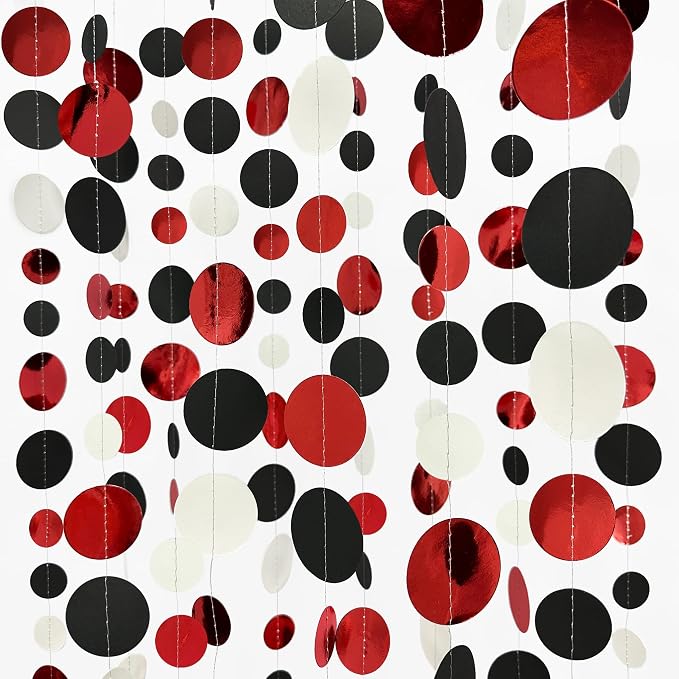 46 Ft Red Black and White Circle Dots Garland Hanging Paper Polka Dots Streamer - Image 3