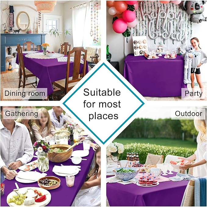 Hiasan Waterproof Tablecloth Rectangle - Washable Fabric Table Cloth for Dining Room Kitchen Birthday Party and Outdoor Use, Royal Purple, 70 x 108 Inch