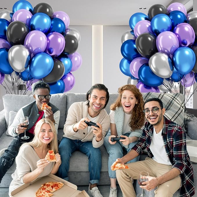12inch Space Balloons with Black Metallic Blue Purple Silver Balloons | - Image 5