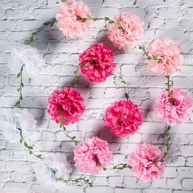 Gradient Pink Tissue Paper Pom Pom Garlands, Paper Flowers - Image 8