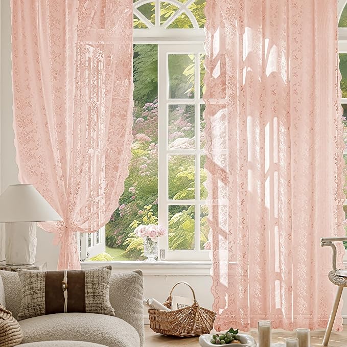 Anmao Vintage Lace Curtains 96 Inches Long 2 Panels Set, Romantic Elegant Light - Image 5