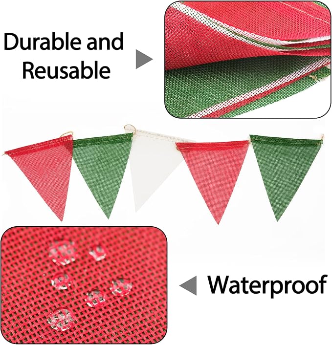 G2PLUS Pre-Strung Christmas Burlap Banners, 39Ft Red Green White Fabric - Image 3