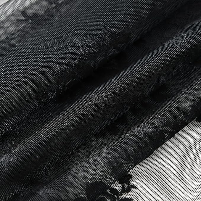Kotile Black Lace Curtains, Gothic Rustic Floral 52 x 120 Inch, 2 Panels | Rod - Image 7
