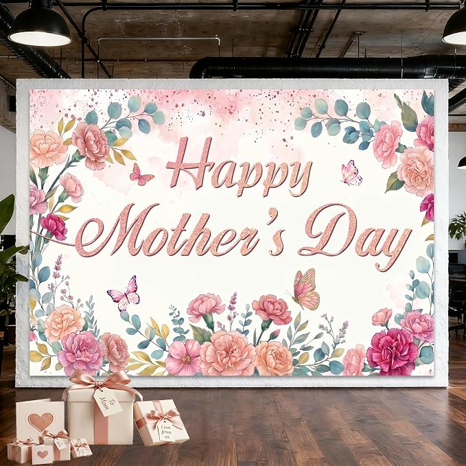 Custom Mother's Day Backdrops Banner, Personalized Flower Happy Mothers Day by Acoweno