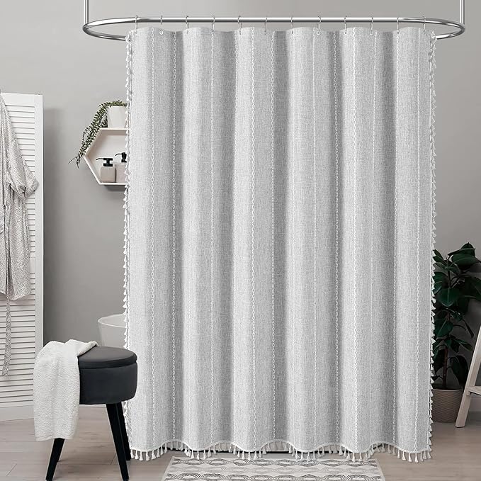 72x84 Long Boho Farmhouse Linen Heavy Duty Shower Curtain, 330GSM Linen Blend - Image 6