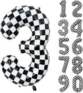 40 Inch Checkered Number Balloon 3 Black and White Number 3 Balloon Foil Helium by Yeodong