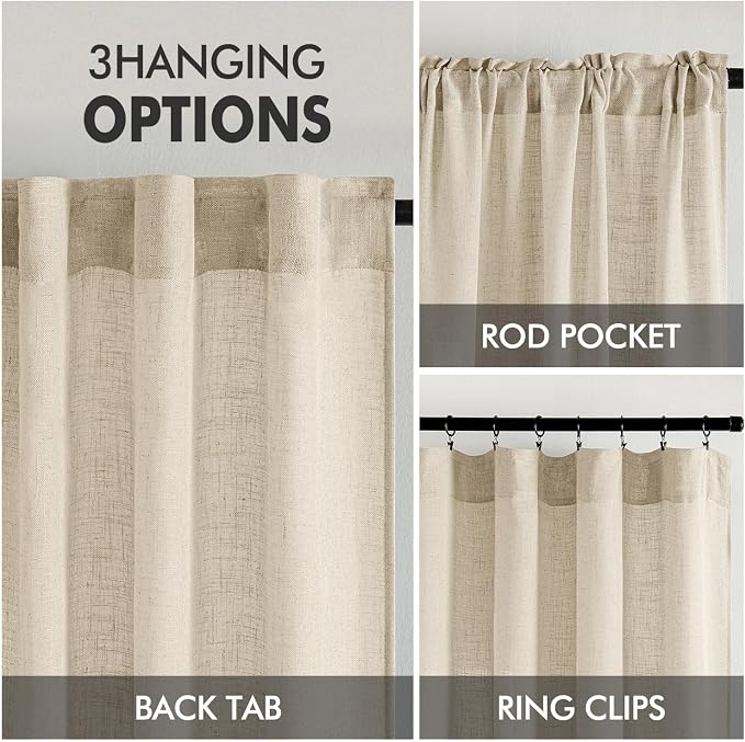 MIULEE Linen Curtains 52x63 Inch Length 2 Panels - Image 3