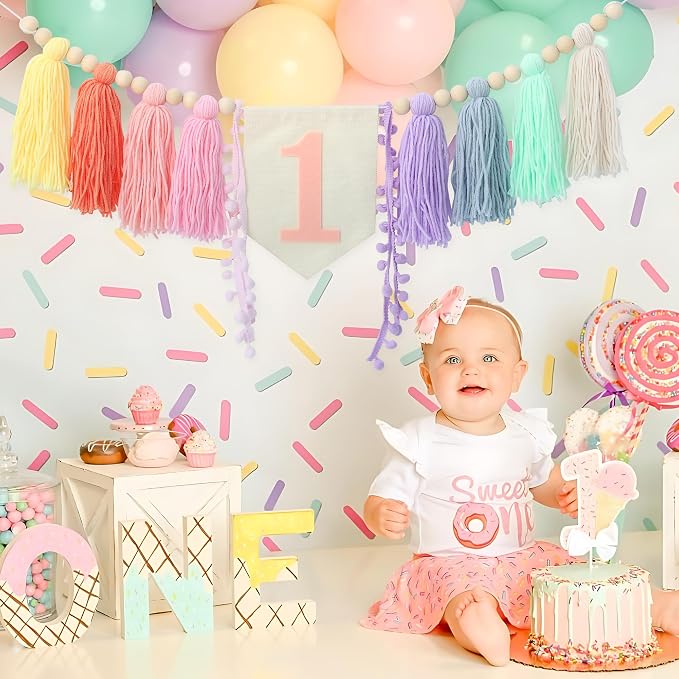 Boho Macaron Handmade Extended 1st Birthday High Chair Banner Wild One First - Image 5