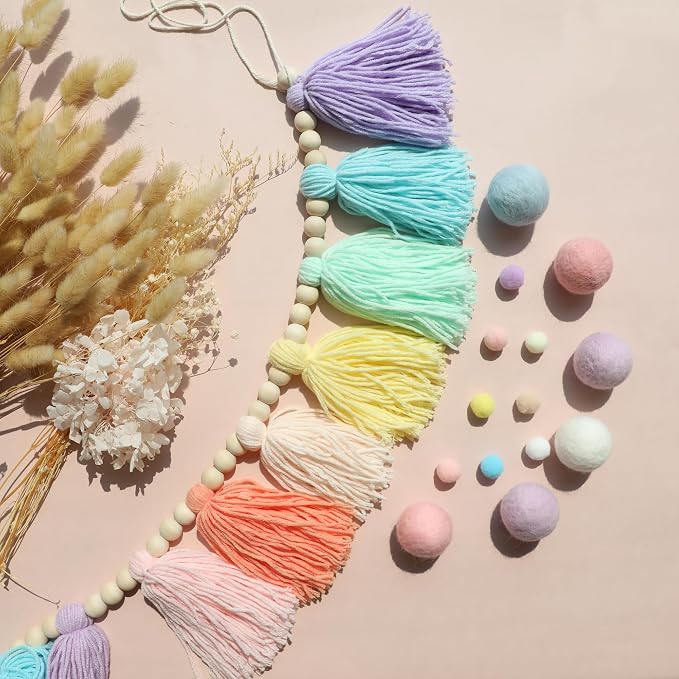 DCJHFJ Pastel Rainbow Boho Tassel Garland Wall Hanging - Image 5