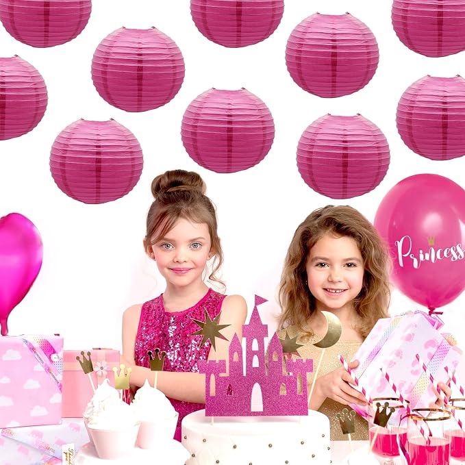 Hot Pink Paper Lanterns Round Chinese Paper Lanterns Decorative 10 inch | Paper - Image 5