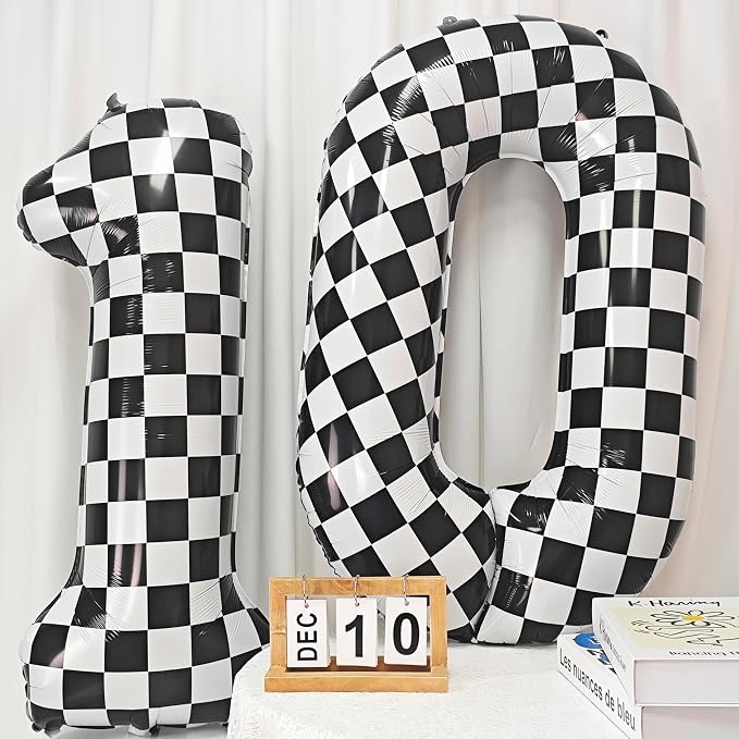 40In Black White Checkered Number 9 Balloon Race Car Digital Foil 9 Balloon | - Image 5