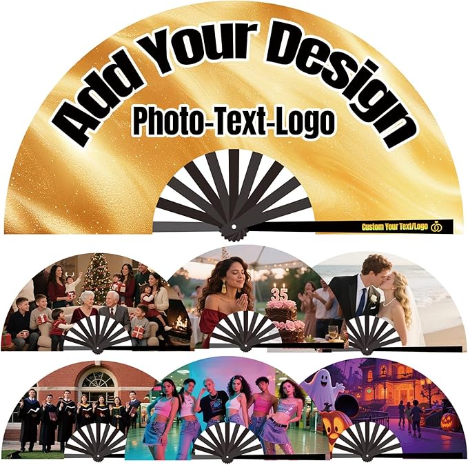 Custom Fans with Your Photo/Text - 13 Inch Personalized Folding Hand Fan for Line Dancing, Weddings, Parties, Gift | Decorative Gift for Women, Church Events & Dance Performances (100, 13 Inch)