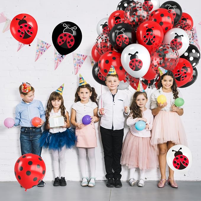 Ladybug Balloons, 12 Inch Ladybug Print Red Black White and Polka Dots Balloon - Image 5