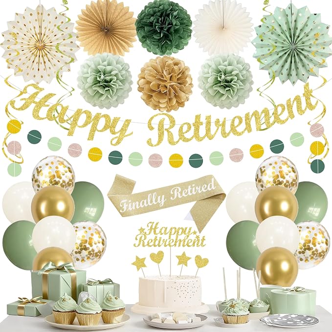 Vlipoeasn Green Gold Retirement Decorations by Vlipoeasn
