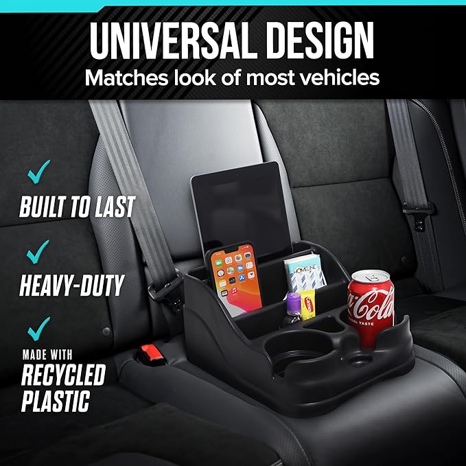 Small Center Console for Cars, Vehicle Organizer, Cup Holders, Recycled Plastic - Image 2