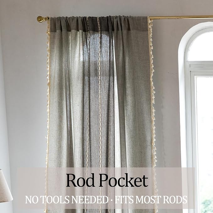Sutuo Home Boho Curtains for Bedroom Dining Room, Semi Blackout Linen Farmhouse - Image 6