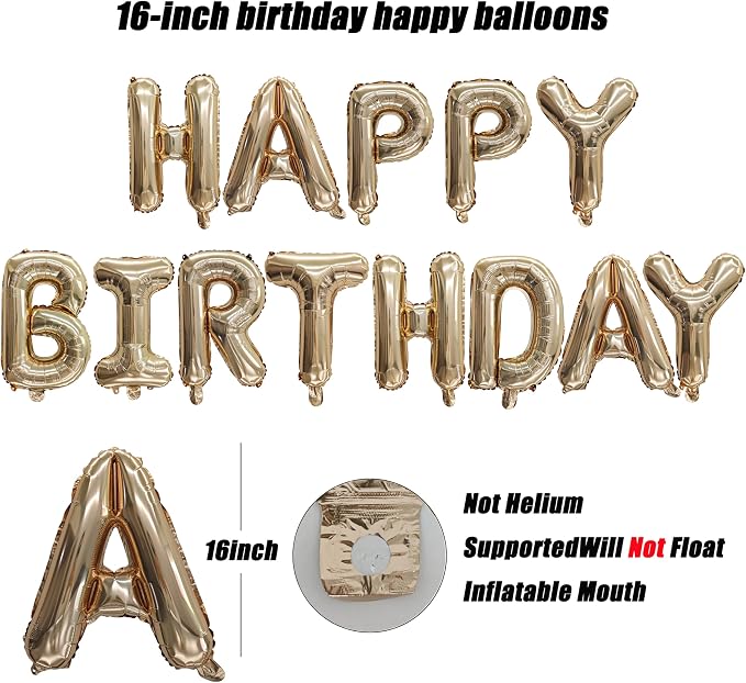 16In Happy Birthday Letters Balloons Banner | Light gold Happy Birthday Mylar - Image 2