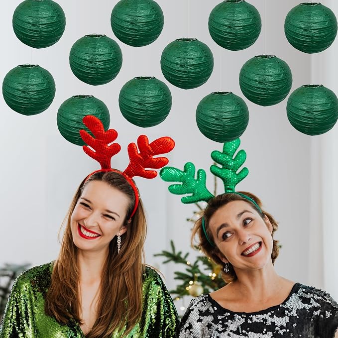 Green Paper Lanterns Hanging Ceiling Round Lanterns Indoor Outdoor 8in | - Image 7