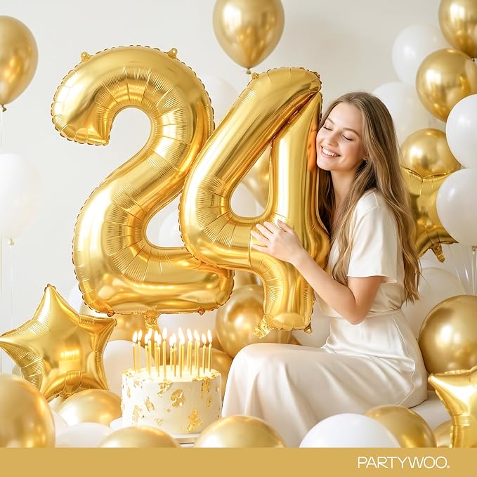PartyWoo Number Balloons 40 Inch Gold Number 2 Kit 25pcs - Image 8