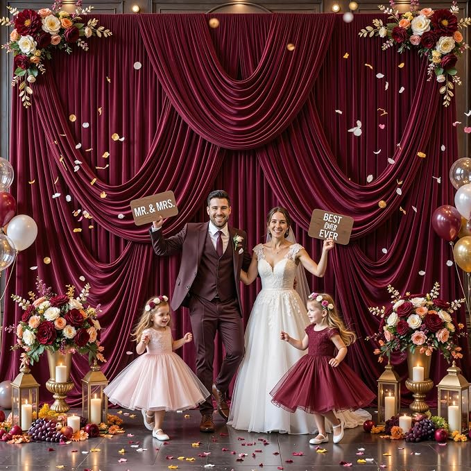 8 Panels Burgundy Backdrop Curtains - Image 3