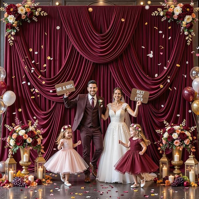 4 Panels Burgundy Backdrop Curtains - Image 3