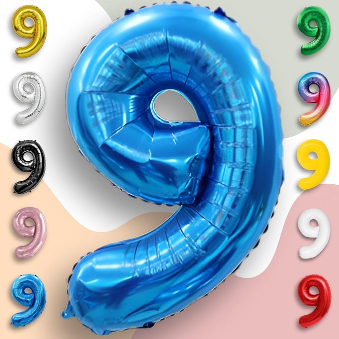 Blue Number Balloon 9 Mylar Foil Balloons 40 inch - Image 4