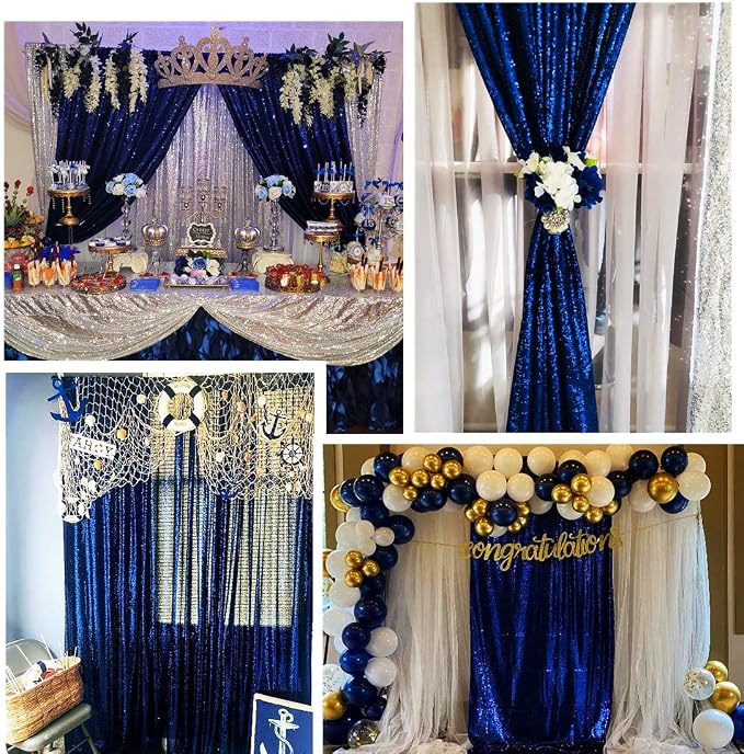 Poise3EHome 2ft x 8ft Blue Sequin Photography Backdrop Curtains 2 Panels - Image 4