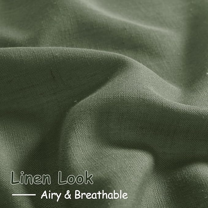 Linen Kitchen Curtains 30 Inches Long 2 Panels Olive Green Semi Sheer Short - Image 4