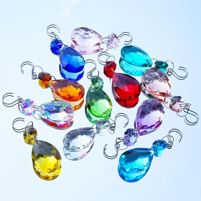H&D HYALINE & DORA 3Inch Crystal Suncatcher Bauhinia Prisms Pendants 10Pcs Chandelier Crystals Replacement Hanging Sun Catcher Beads for DIY Arts Crafts Decor (Blue)