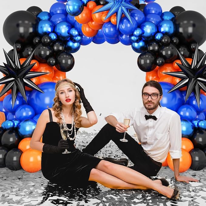 Black Orange Blue Balloon Arch Kit, Royal Blue Black Balloon Garland - Image 5