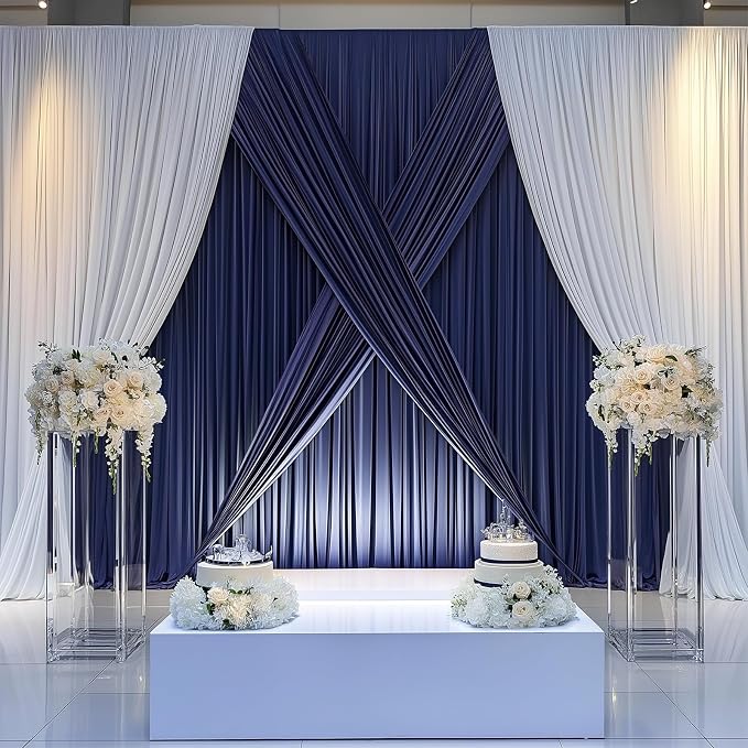 ESGOTBME 30x10ft Wrinkle Free Navy Blue Backdrop Curtain - Image 6