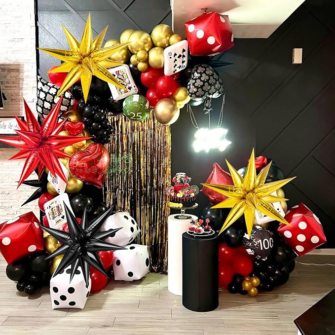 Red Black and Gold Star Balloons, 12 Point Spike Foil Cone Balloon - Image 4