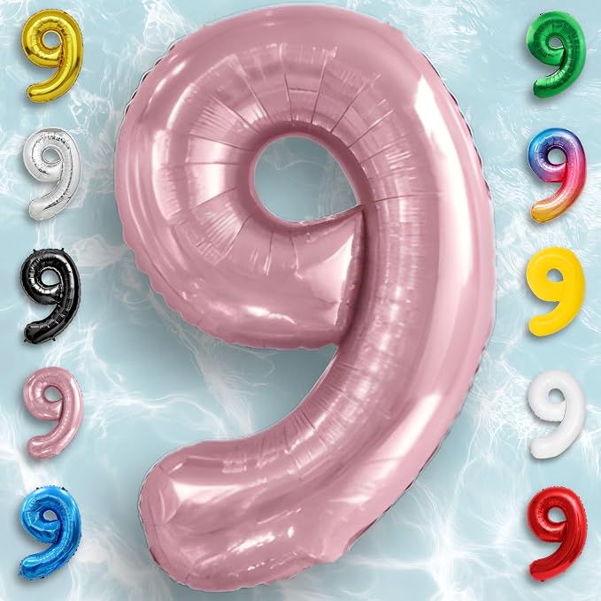 Pink Pearl Number Balloon 9 Mylar Foil Macaron Balloons 16 Inch - Image 4