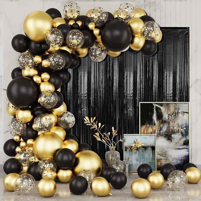 Crosize 2 Pack 3.3 x 9.9 ft Black Foil Fringe Backdrop Curtain, Streamer - Image 4