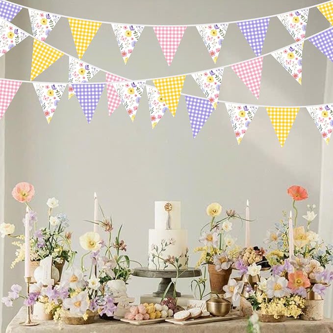 32Ft Wildflower Party Decorations Pink Purple Yellow Gingham Plaid Flowers - Image 4