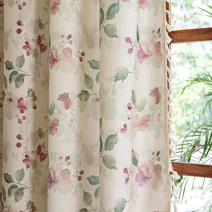 ENJOYBRIDAL Floral Curtains 63 Inch Length Living Room Semi Sheer Drapes 2 - Image 7