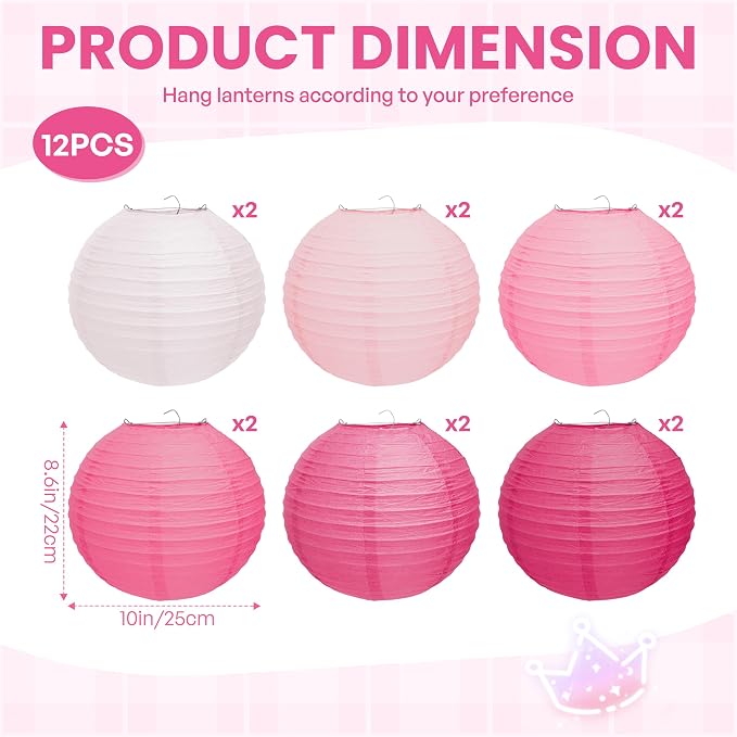 Qenk 12 Pcs Pink Paper Lanterns - Image 2