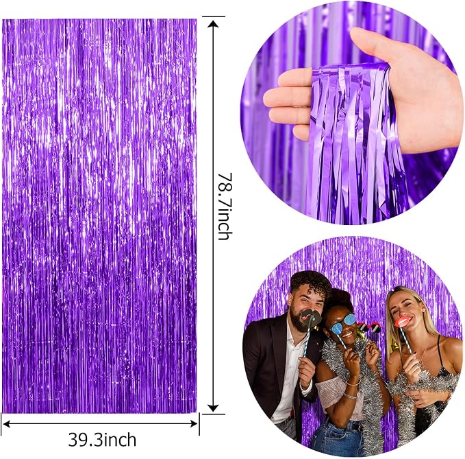 20 Pack Foil Curtain Backdrop Purple Metallic Tinsel Foil Fringe Curtains Photo - Image 7