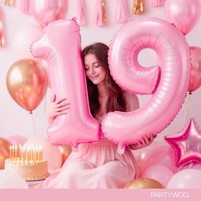 PartyWoo Number Balloons 40 Inch Pink Number 9 Kit 25pcs - Image 8