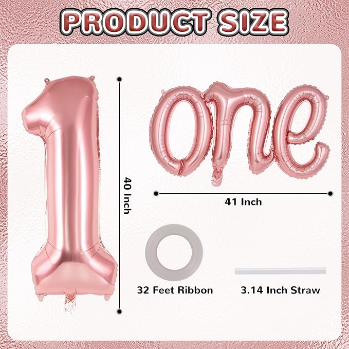 2 Pcs One Balloon Set, 40 Inch Number 1 Balloon and 41 Inch Script Letter One - Image 2