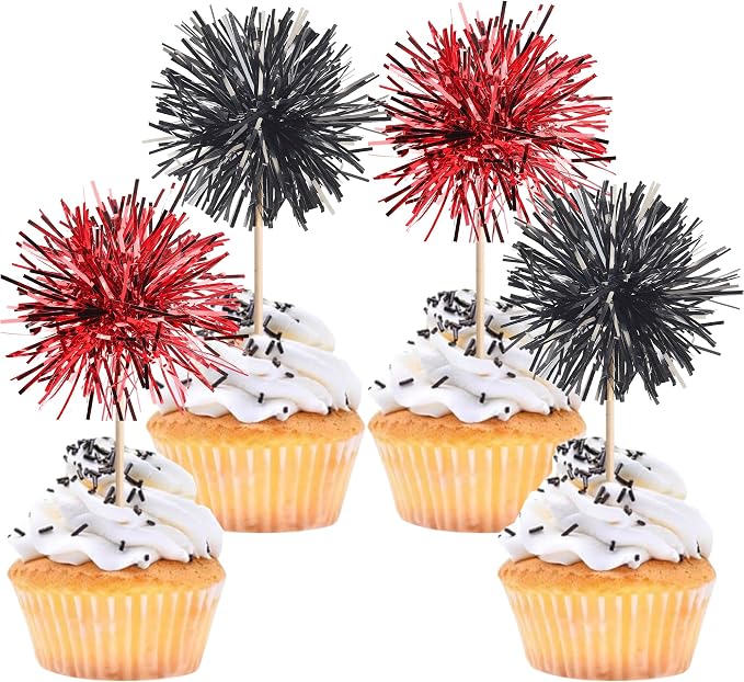 40 PCS Foil Firework Cupcake Toppers Sparkle Tinsel Cupcake Picks Fireworks by ZHUOWEISM