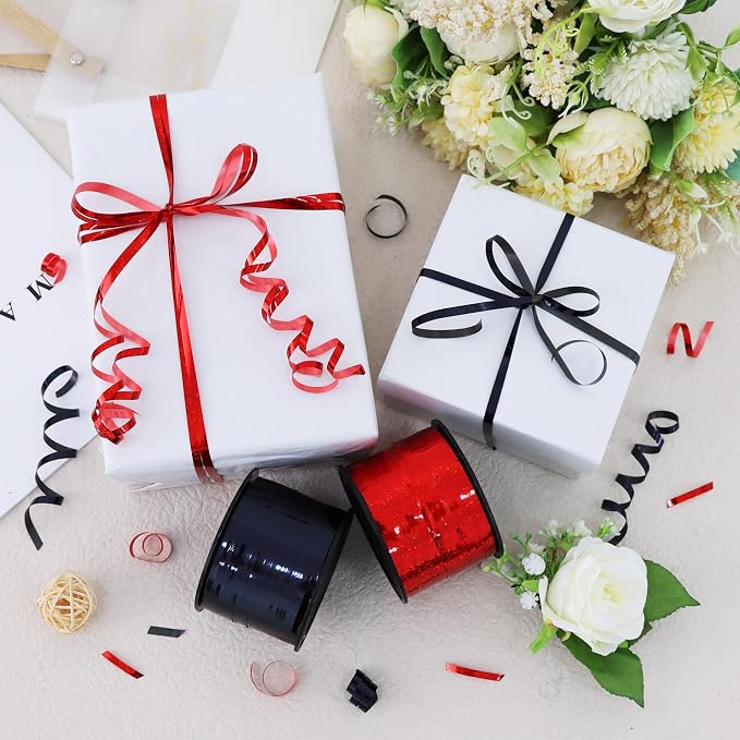 BEISHIDA 2 Pack 100 Yards Red Black Curling Crimped Glitter Ribbon Balloon - Image 6